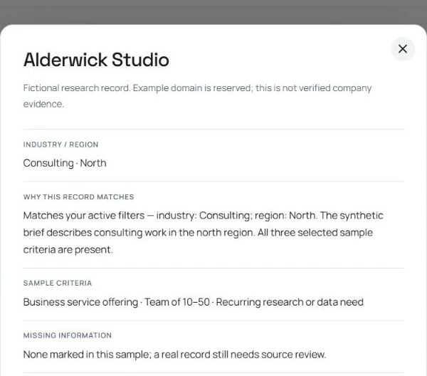 Prospect research workspace: inspectable output and review state